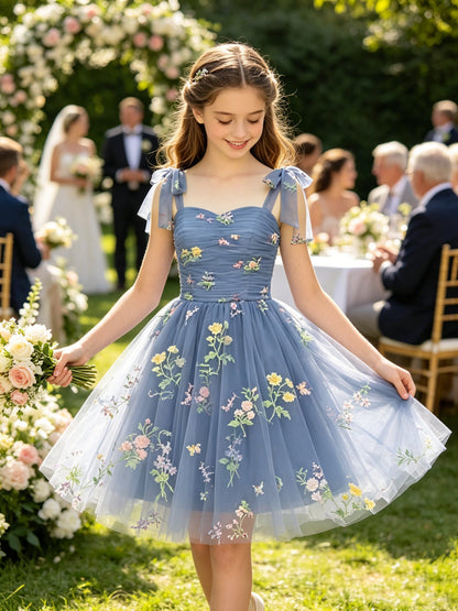 Girls Dusty Blue Tulle Flower Girl Dress