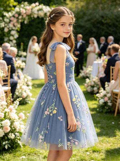 Girls Dusty Blue Tulle Flower Girl Dress