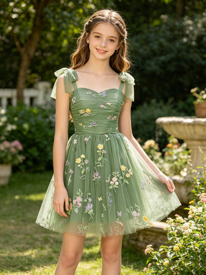 Girls Dusty Blue Tulle Flower Girl Dress