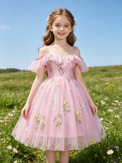Girls Dusty Blue Tulle Flower Girl Dress