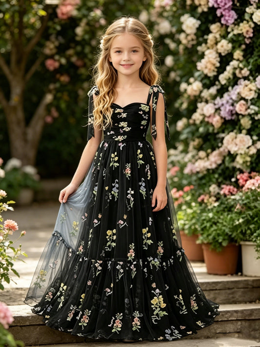 Girls Black Tulle Flower Girl Dress