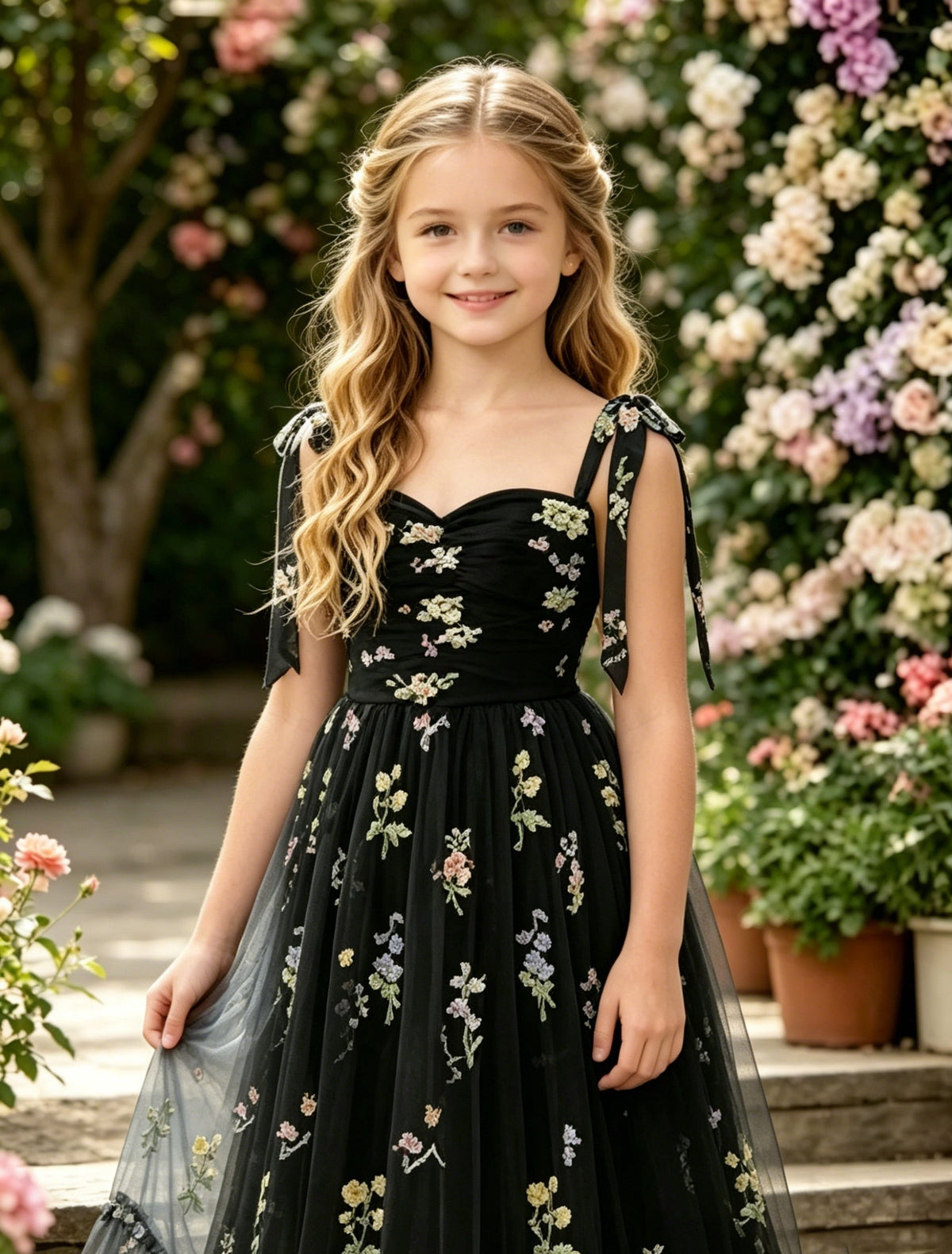 Girls Black Tulle Flower Girl Dress