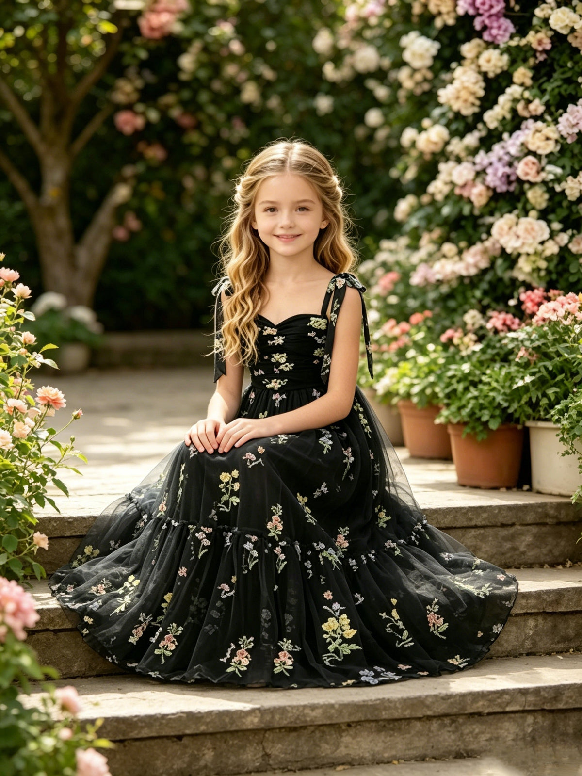 Girls Black Tulle Flower Girl Dress