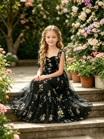 Girls Black Tulle Flower Girl Dress