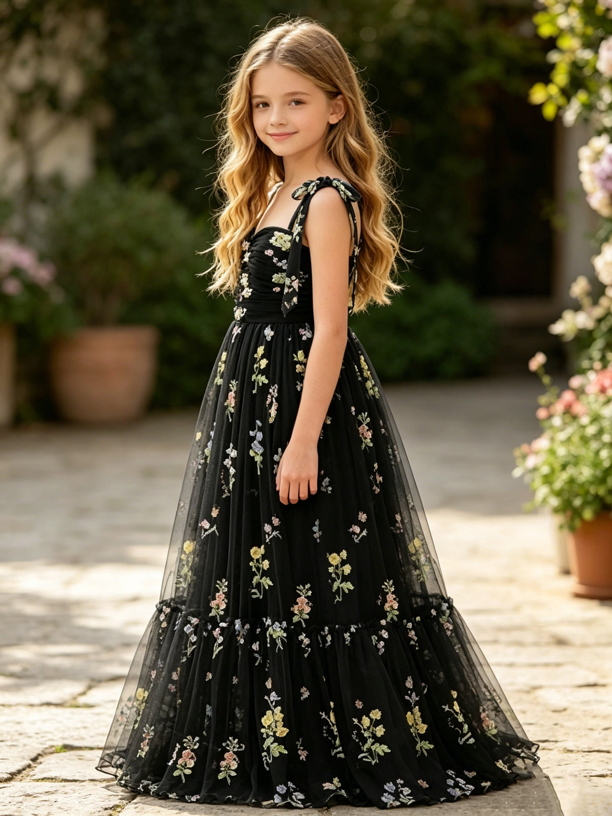 Girls Black Tulle Flower Girl Dress