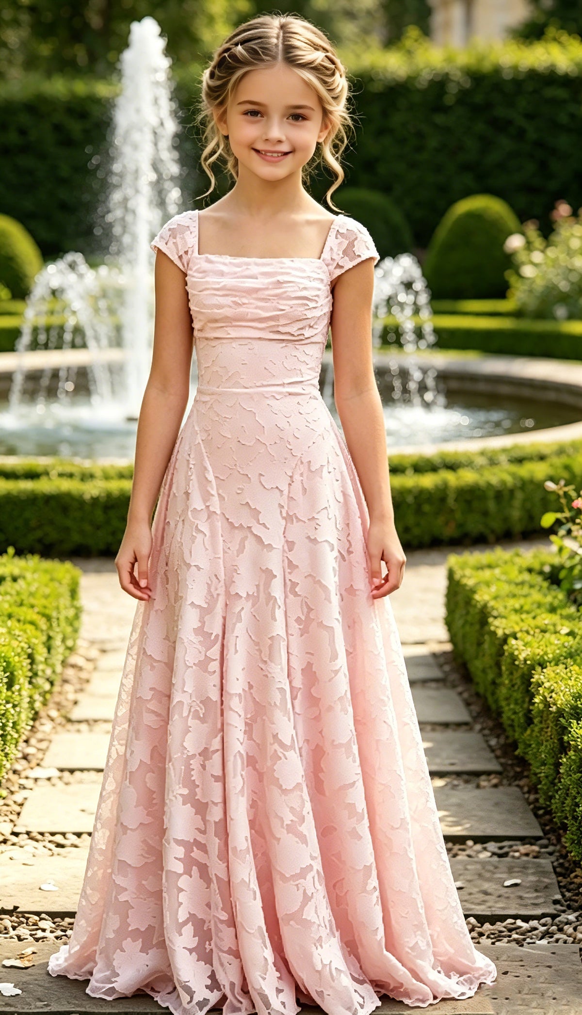 Girls Pink Lace Flower Girl Dress