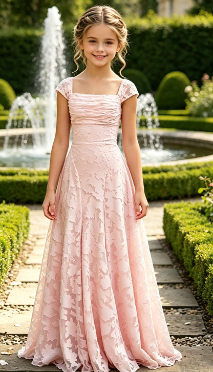 Girls Pink Lace Flower Girl Dress