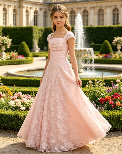 Girls Pink Lace Flower Girl Dress