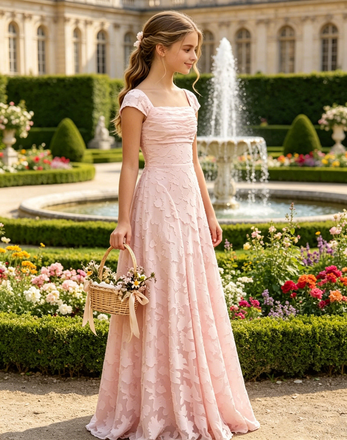 Girls Pink Lace Flower Girl Dress
