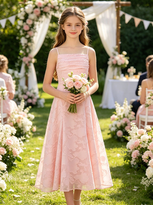 Girls Pink Jacquard Flower Girl Dress