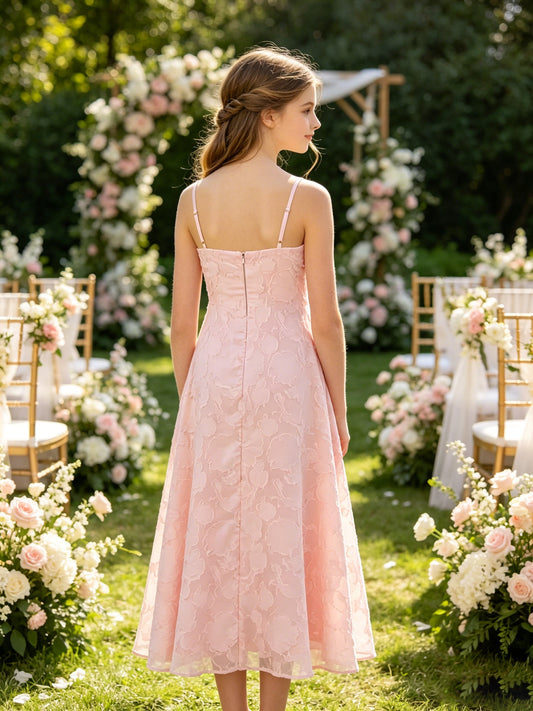 Girls Pink Jacquard Flower Girl Dress