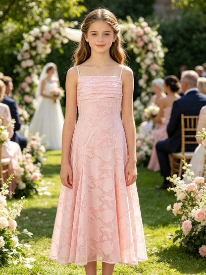 Girls Pink Jacquard Flower Girl Dress
