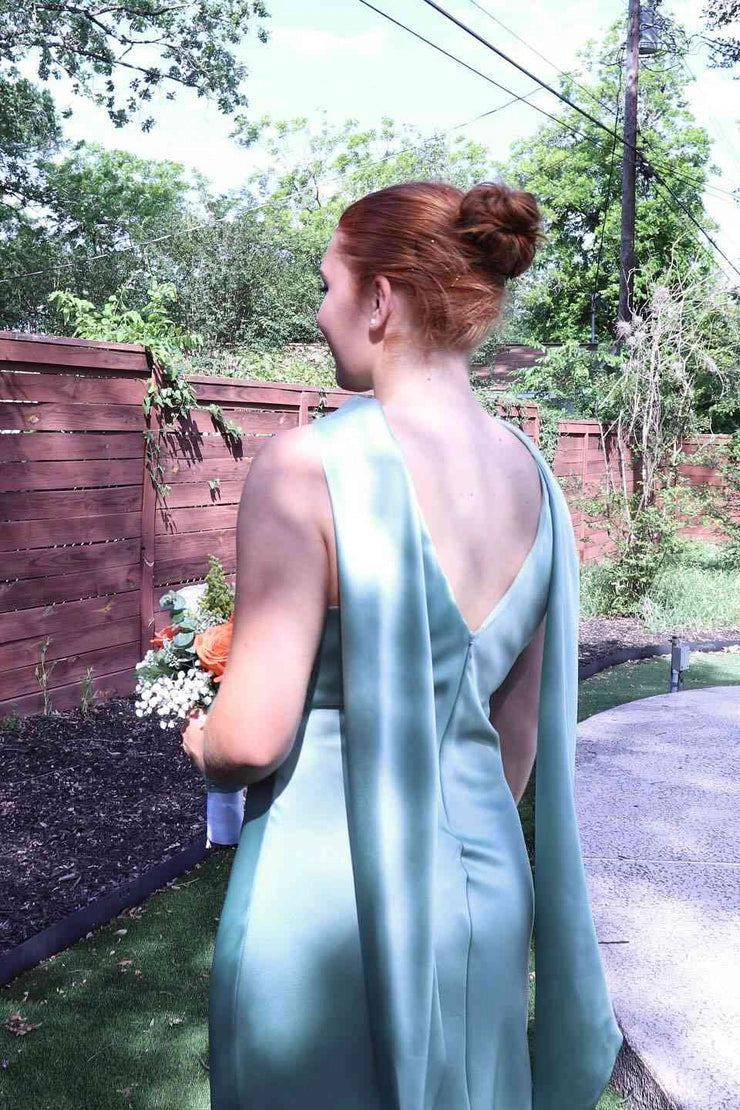 Halter V-cut Back Sheath Sage Green Long Prom Dresses