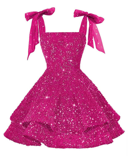 Girls Pink Sequin Flower Girl Dress with Bow Straps
