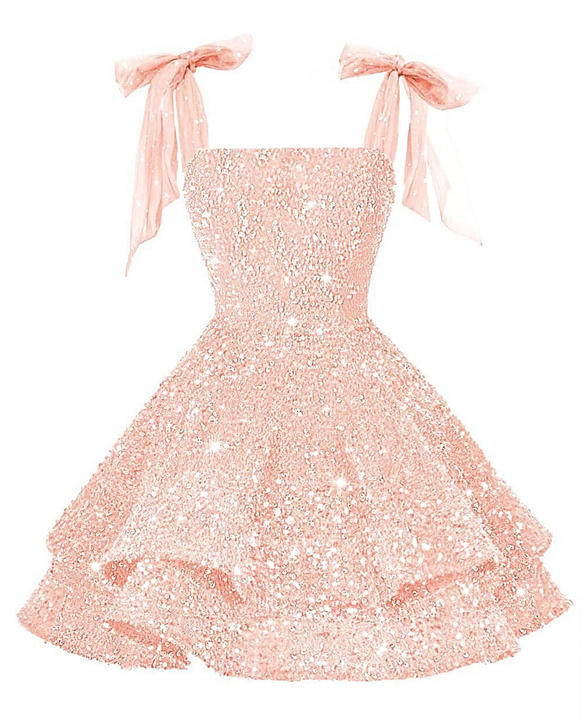 Girls Pink Sequin Flower Girl Dress with Bow Straps