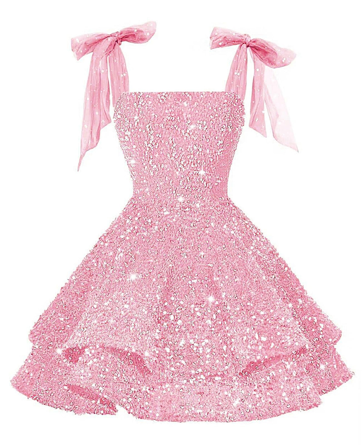 Girls Pink Sequin Flower Girl Dress with Bow Straps