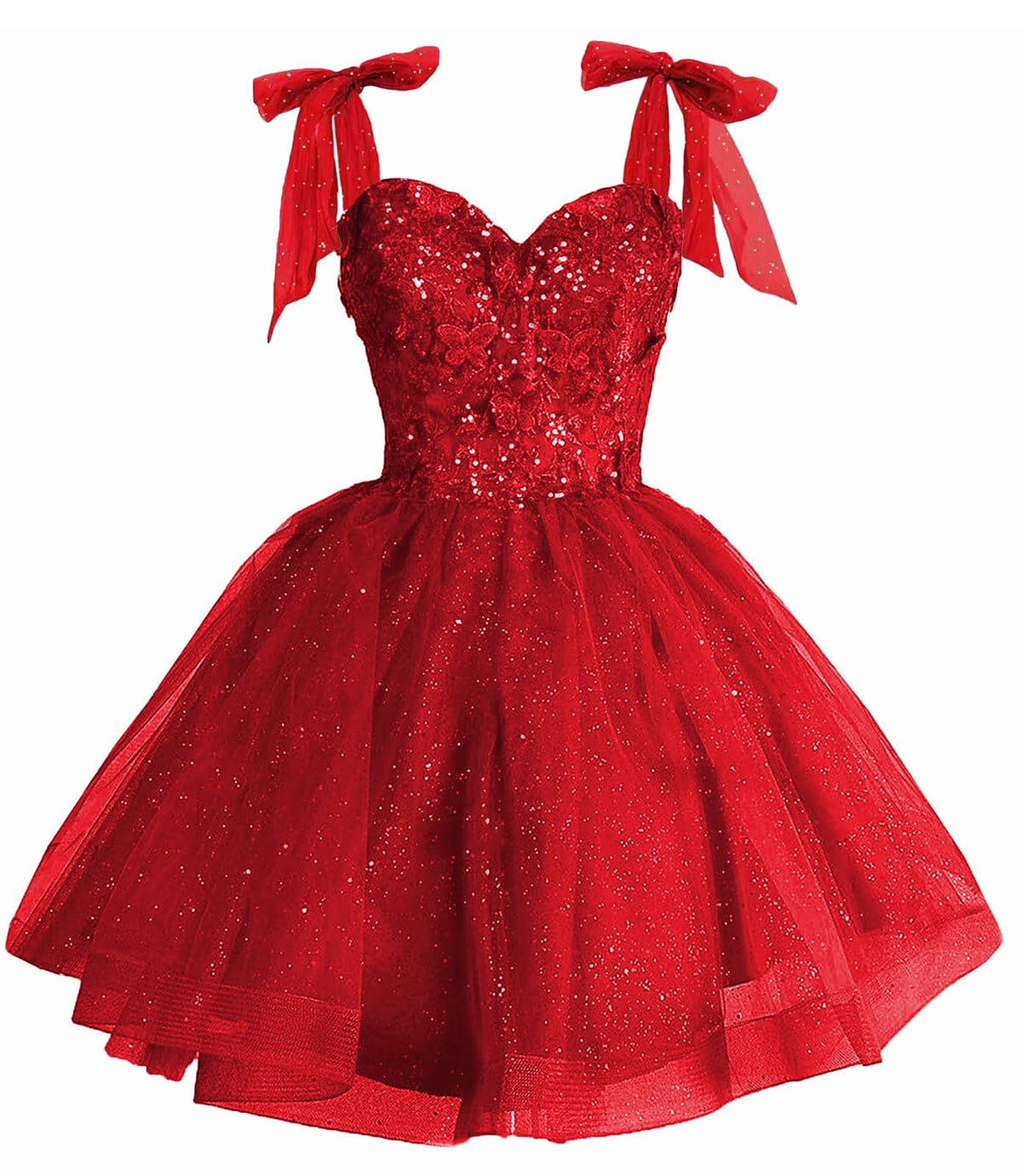 Girls Red Sequin Flower Girl Dress with Bow Straps