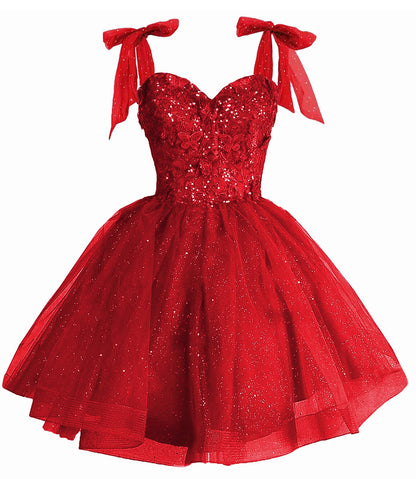 Girls Red Sequin Flower Girl Dress with Bow Straps