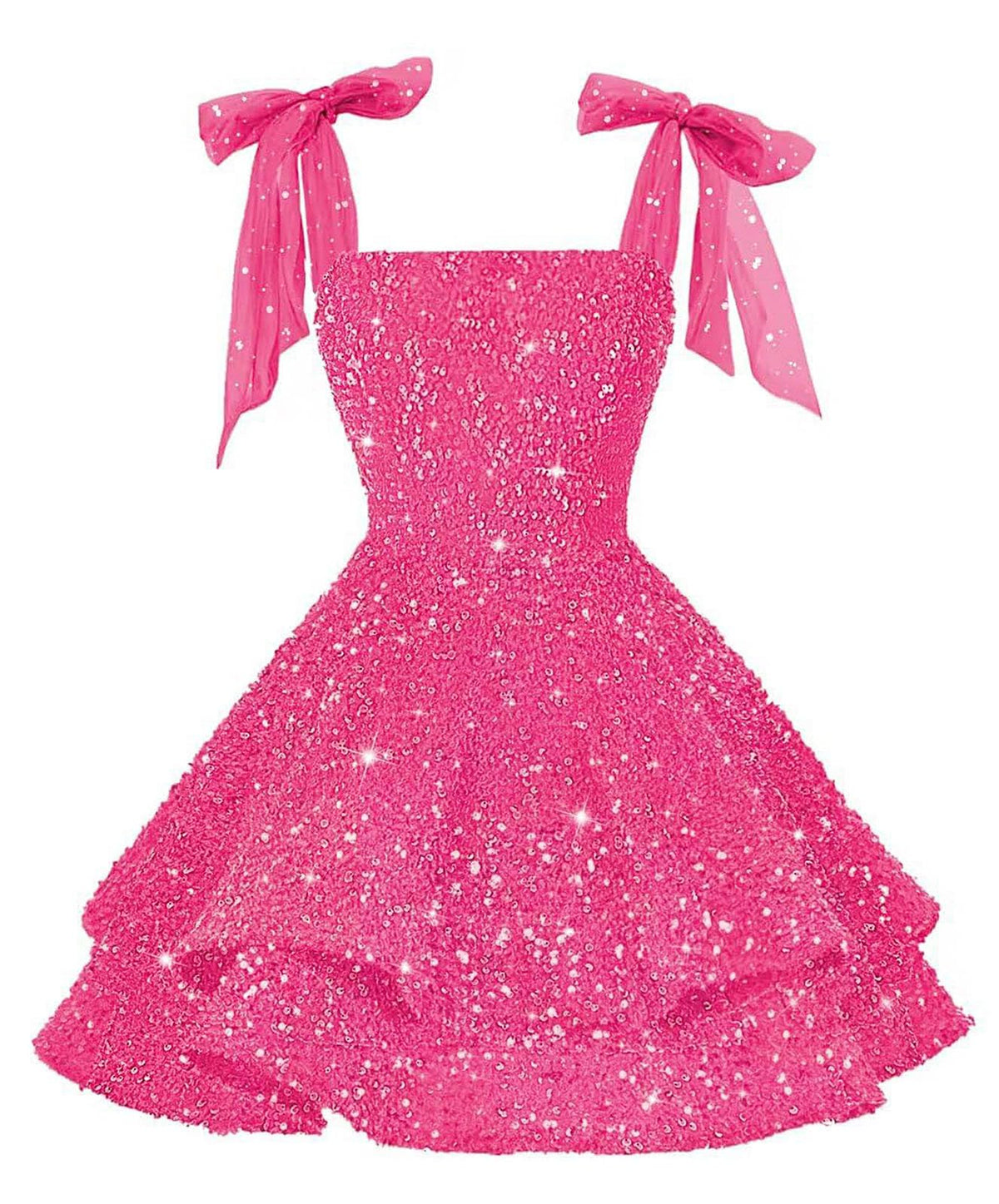 Girls Pink Sequin Flower Girl Dress with Bow Straps