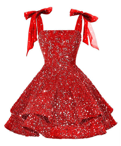 Girls Pink Sequin Flower Girl Dress with Bow Straps