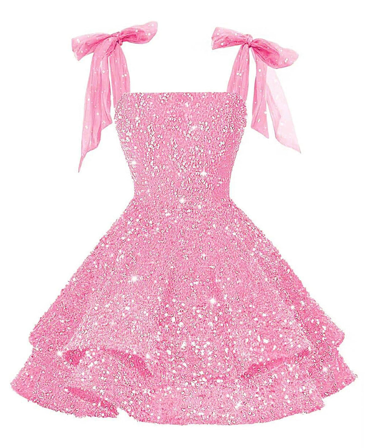Girls Pink Sequin Flower Girl Dress with Bow Straps