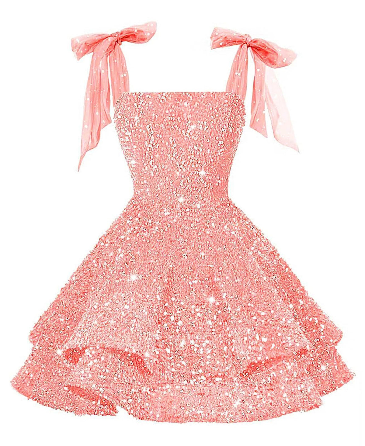 Girls Pink Sequin Flower Girl Dress with Bow Straps