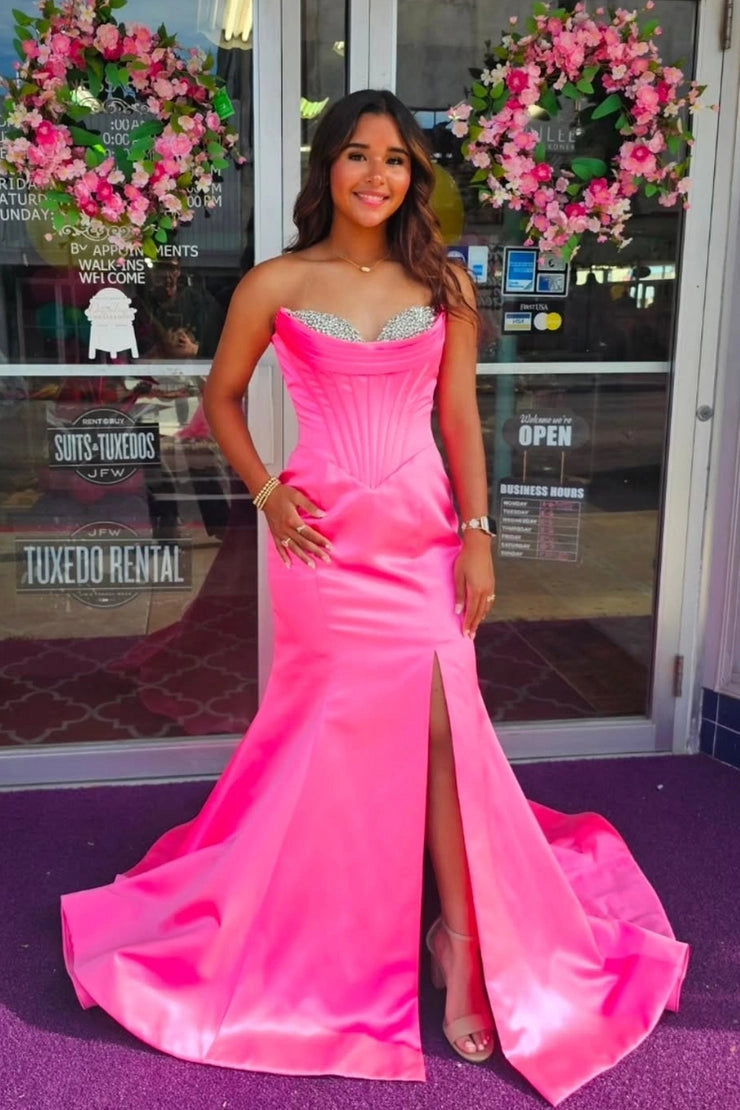 Fashion Satin Mermaid Sweetheart Pink Prom Dress with Beading