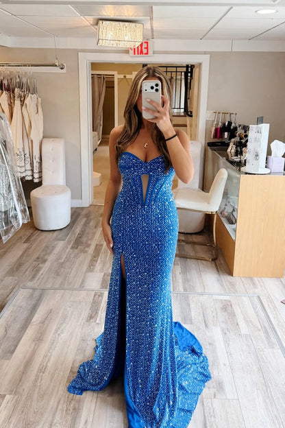 Gorgeous Sweetheart Mermaid Royal Blue Satin Prom Dresses