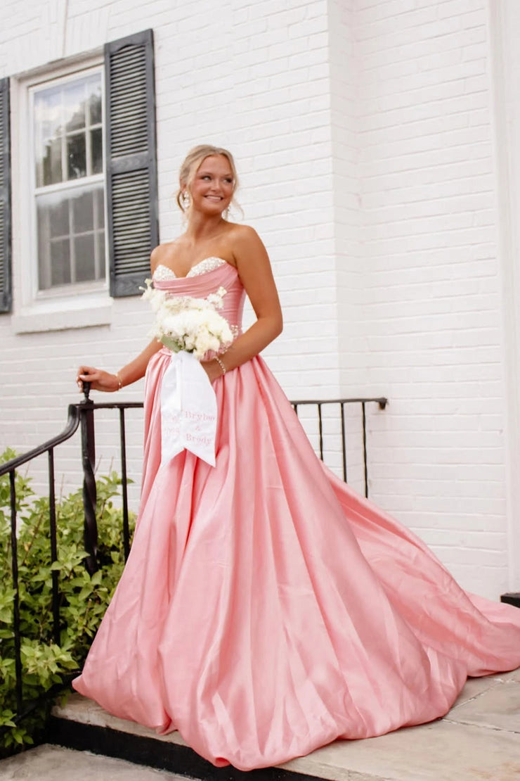 Stunning A Line Sweetheart Coral Satin Prom Dresses