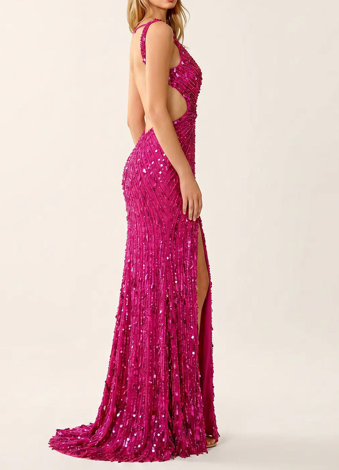 Solid Black Sparkly V-neck High Slit Mermaid Long Dresses