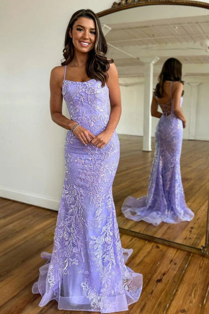 Long Gorgeous Scoop Neck Lilac Sequin Lace Mermaid Prom Dresses,PD2416000