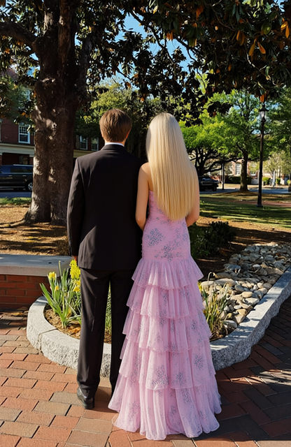 Sweet Mermaid Strapless Light Pink Floral Chiffon Prom Dresses