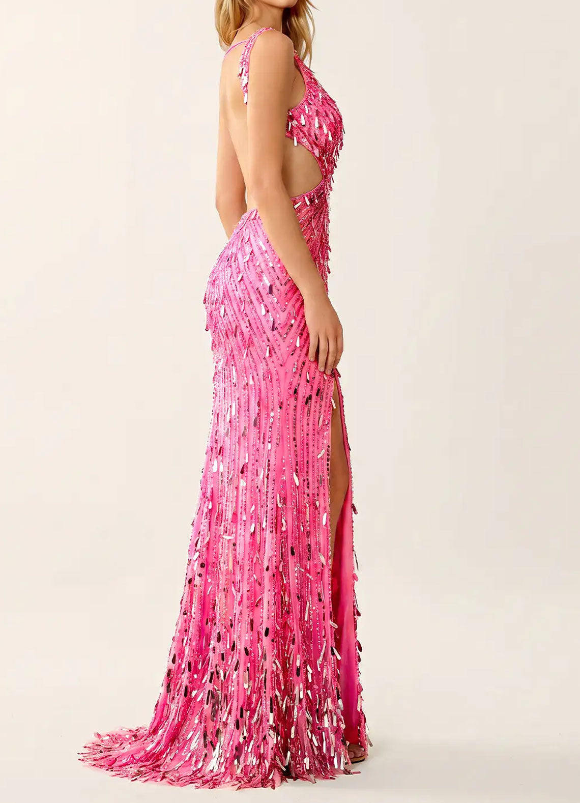 Solid Black Sparkly V-neck High Slit Mermaid Long Dresses
