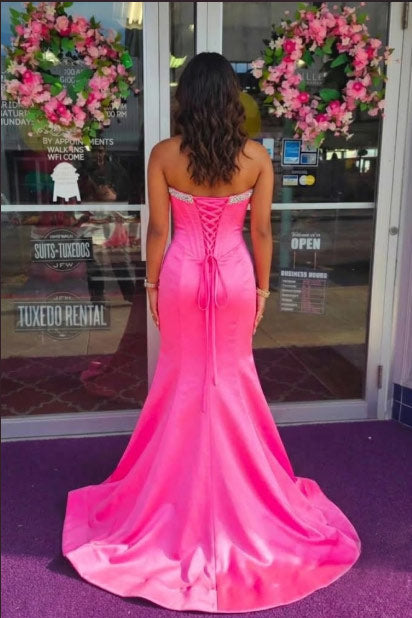 Fashion Satin Mermaid Sweetheart Pink Prom Dress with Beading