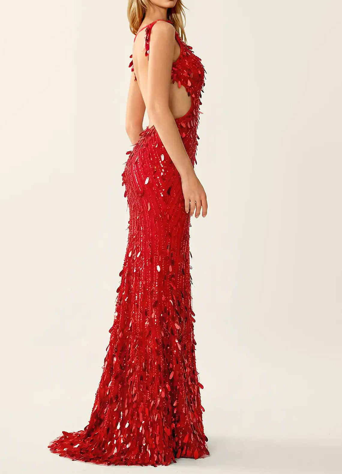 Solid Black Sparkly V-neck High Slit Mermaid Long Dresses