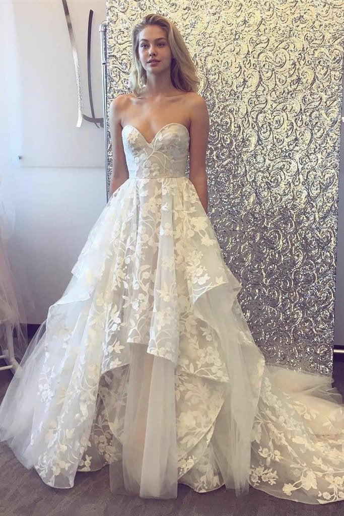 Lace Long Charming Wedding Dress,Chic A line Prom Dress