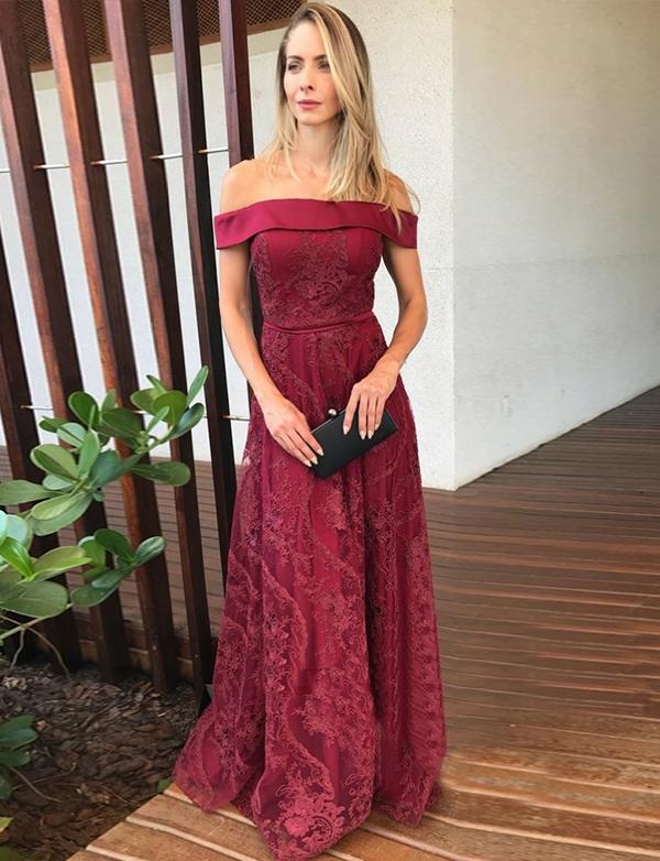 Classy Off The Shoulder Long Prom Dress With Appliques Burgundy Evening Gown, BH91243