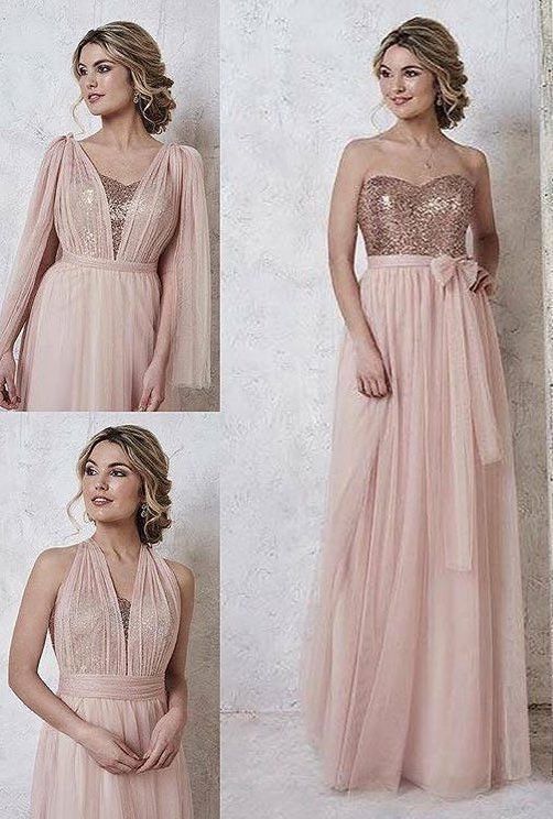 Blush Pink Bridesmaid Dresses,Convertible Bridesmaid Dress,Long Bridesmaid Dress,PD5