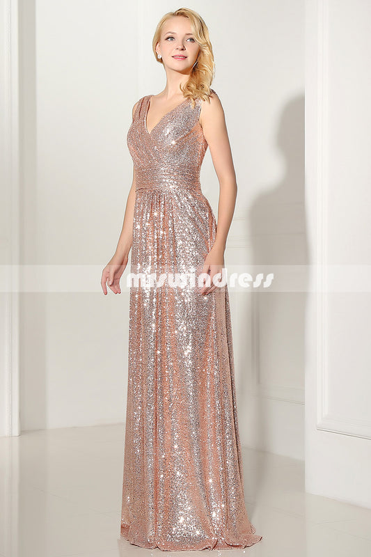 Gold Sequin bridesmaid dress,long bridesmaid dress, bridesmaid dress,SD349