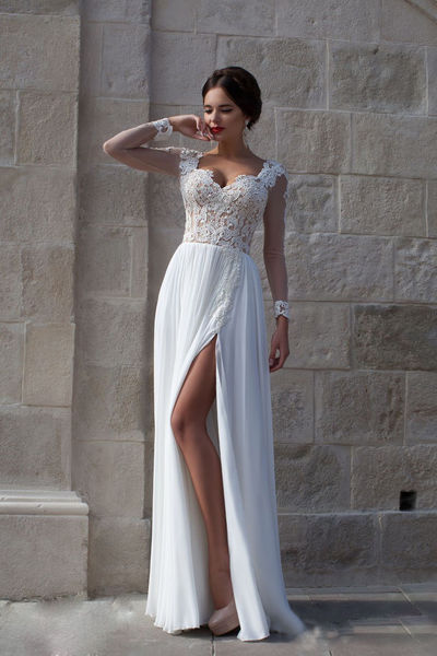 Elegant Long Sleeves Appliques Top White Long Prom Dress/Evening Dresses,BD450216