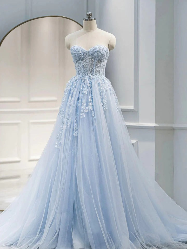 A line sweetheart neck tulle champagne long prom dress, long champagne formal graduation evening dress,BD22201