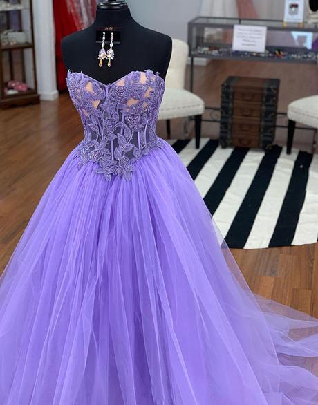 sweetheart purple tulle long popular prom dress,HO189
