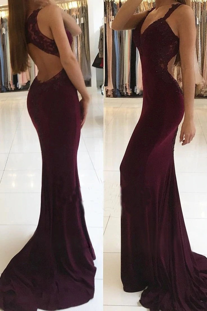 Sexy Grape Sweetheart Backless Mermaid Spandex Long Prom Dresses,BD22185
