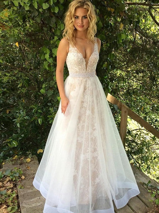 Elegant A Line White Sweetheart Tulle Long Prom Dress With Appliques BD22153