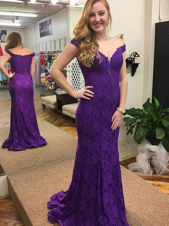 Amazing Sheath Regency Lace Off Shoulder Sweetheart Long Prom Dress BD22147