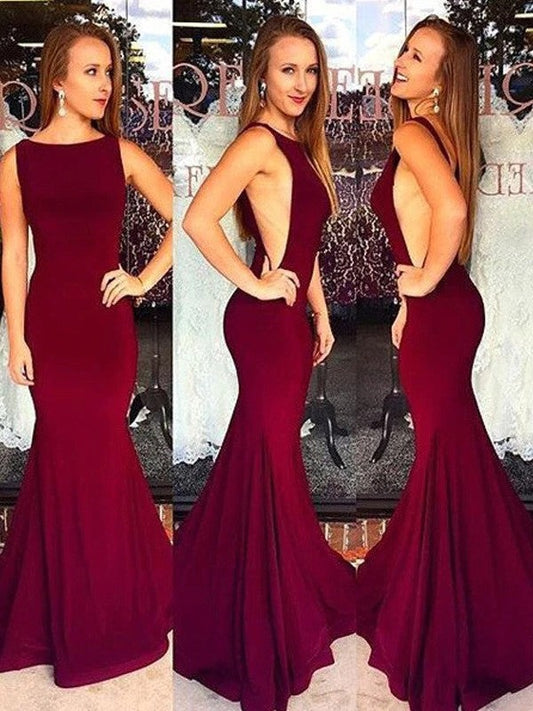 Sexy Burgundy Mermaid Backless Scoop Long Prom Dress BD22173
