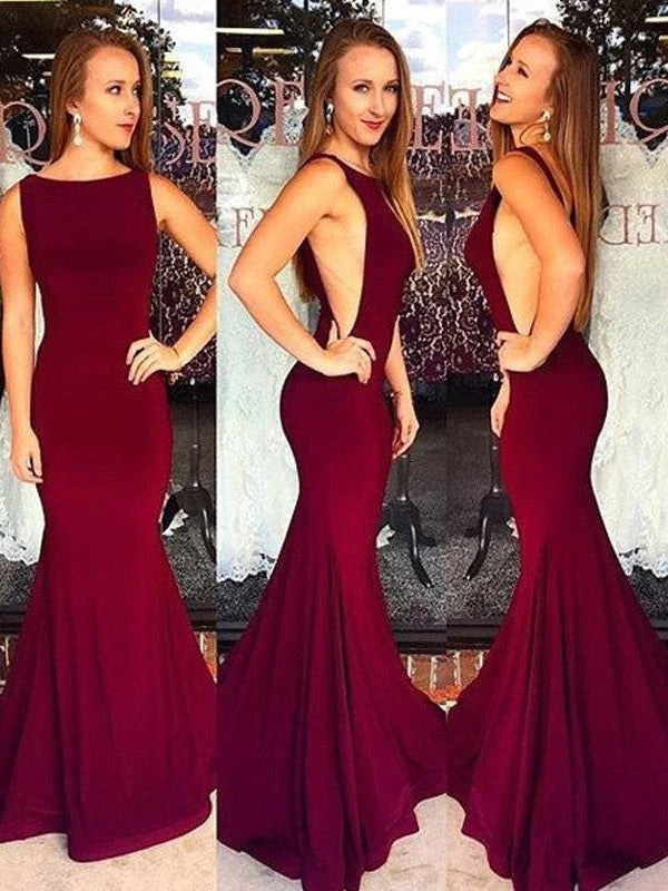 Sexy Burgundy Mermaid Backless Scoop Long Prom Dress BD22173