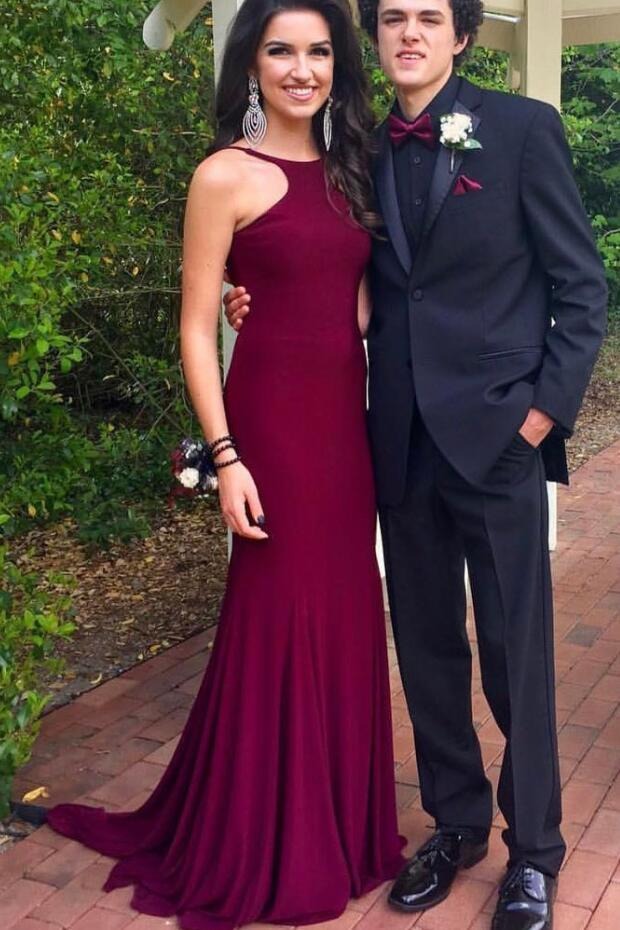Amazing Sheath Burgundy Backless Scoop Long Prom Dress BD22138