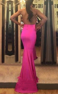 Sexy Mermaid Pink High Neck Key Hole Backless Long Prom Dress BD22155