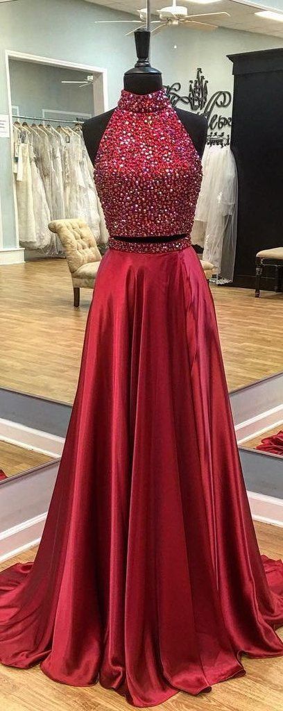 Two Pieces Prom Dress High Neckline,Graduation Party Dresses, Formal Dress For Teens,BD452320